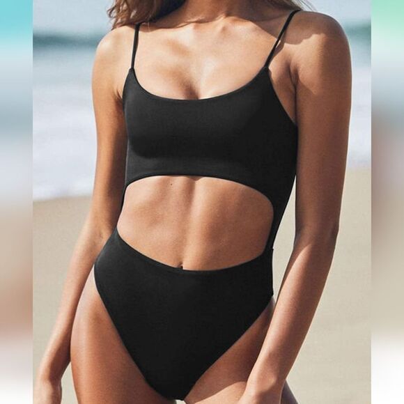 NWOT Meyeeka Womens Scoop Neck Cut Out Lace Up Back High Cut Monokini - Picture 1 of 14